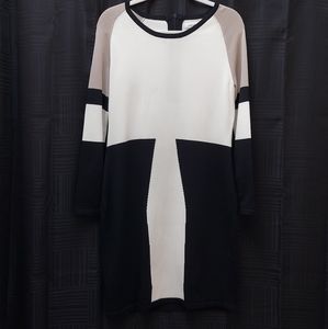 Calvin Klein SizeL Black, Tan, White Sweater Dress